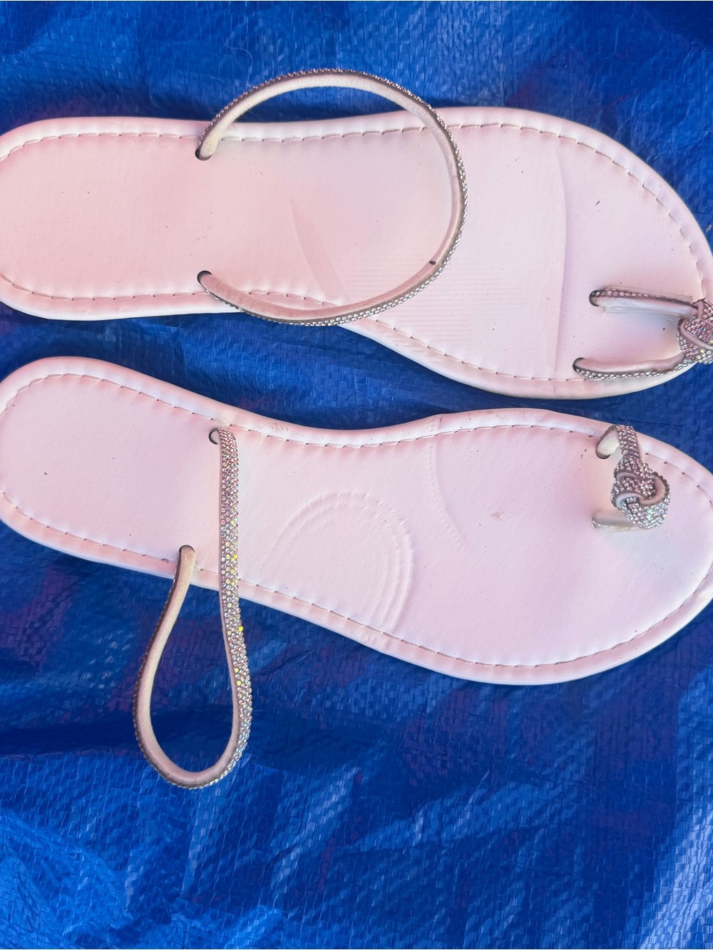 Women’s Pink Rhinestone Loop Toe Flat Sandals